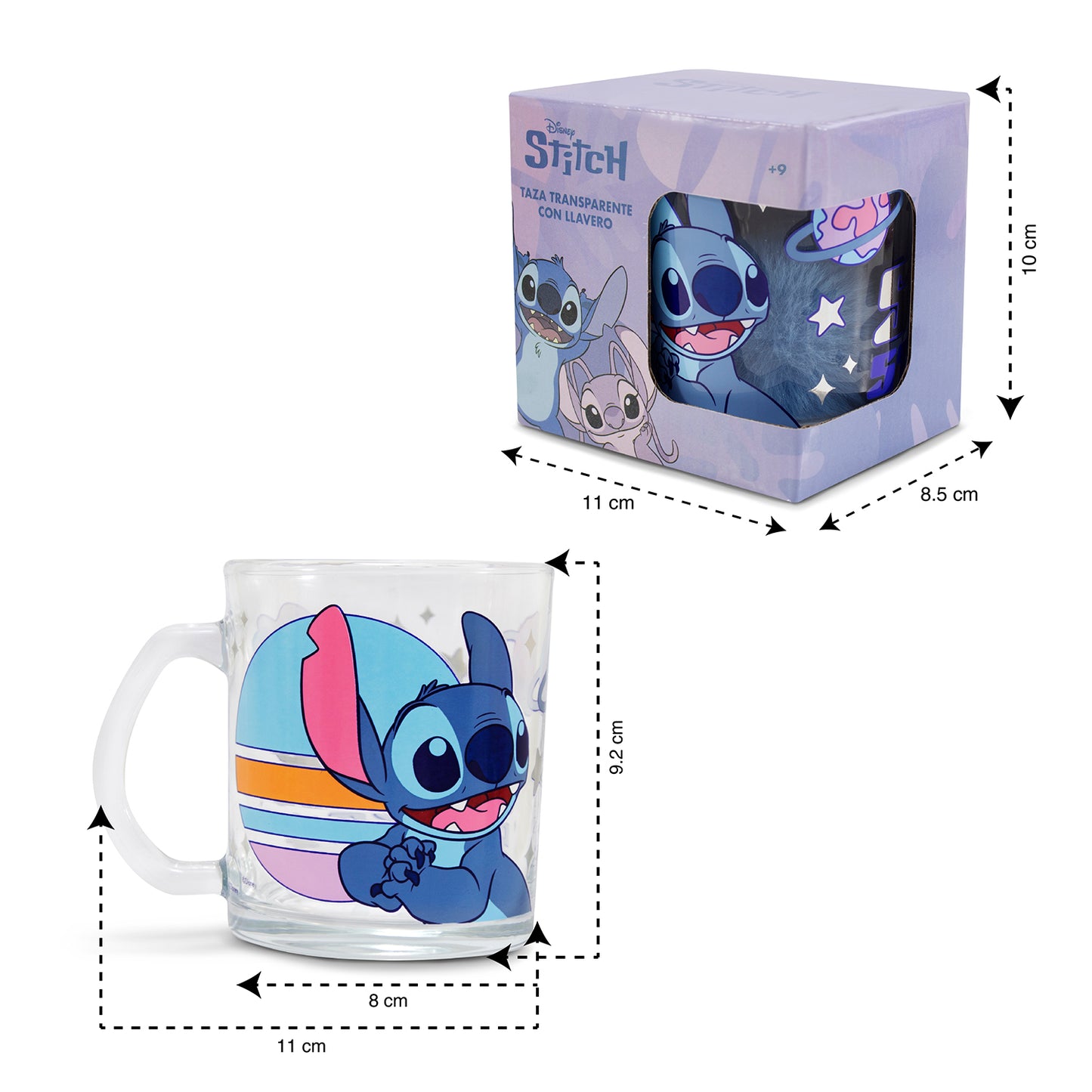 Taza Transparente Stitch con Llavero