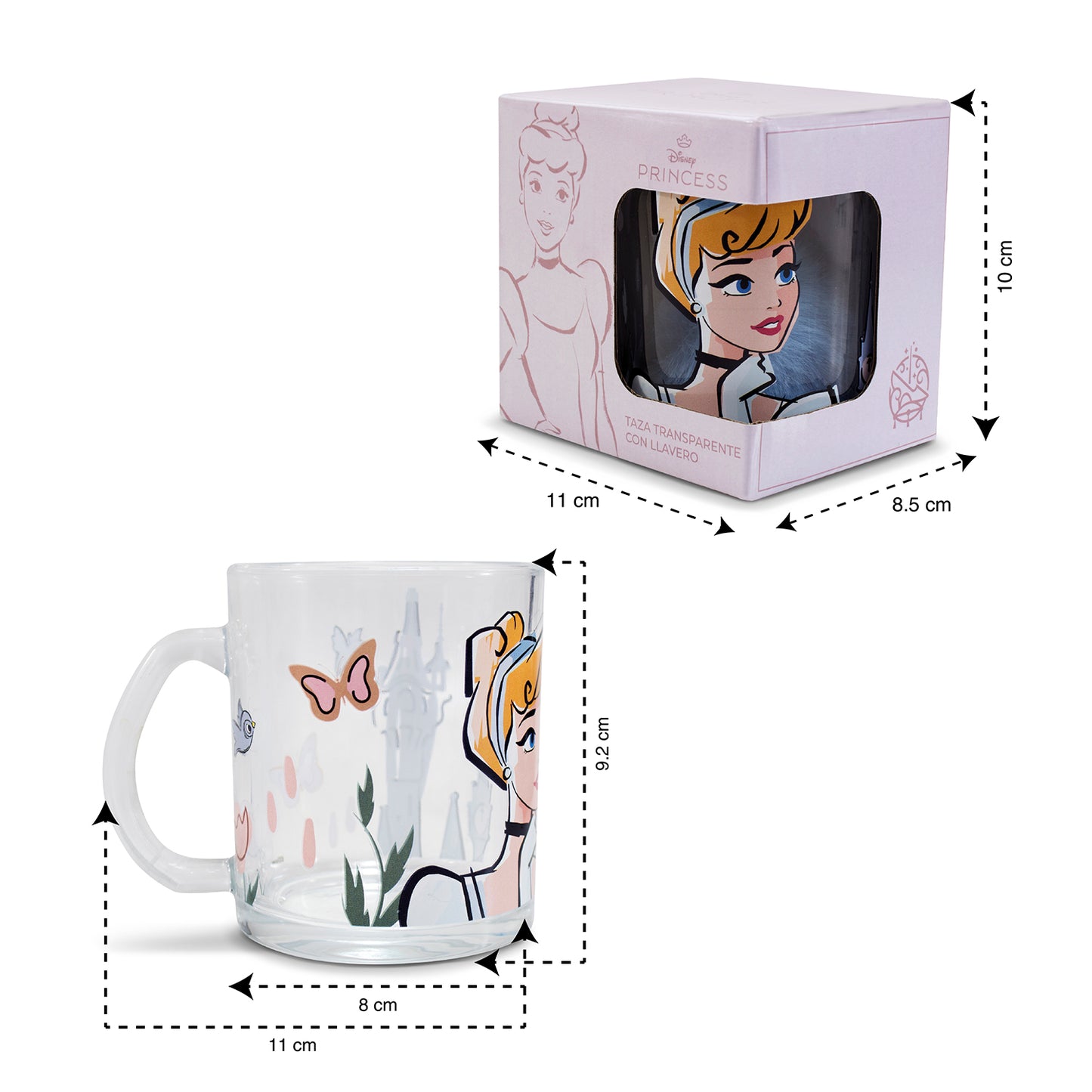 Taza Transparente Disney Cenicienta con Llavero