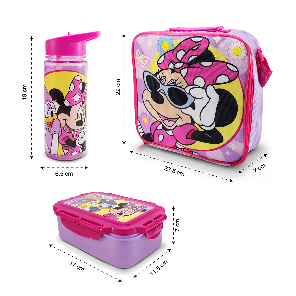 Lonchera Infantil Escolar Minnie Mouse Con Botella Y Recipiente