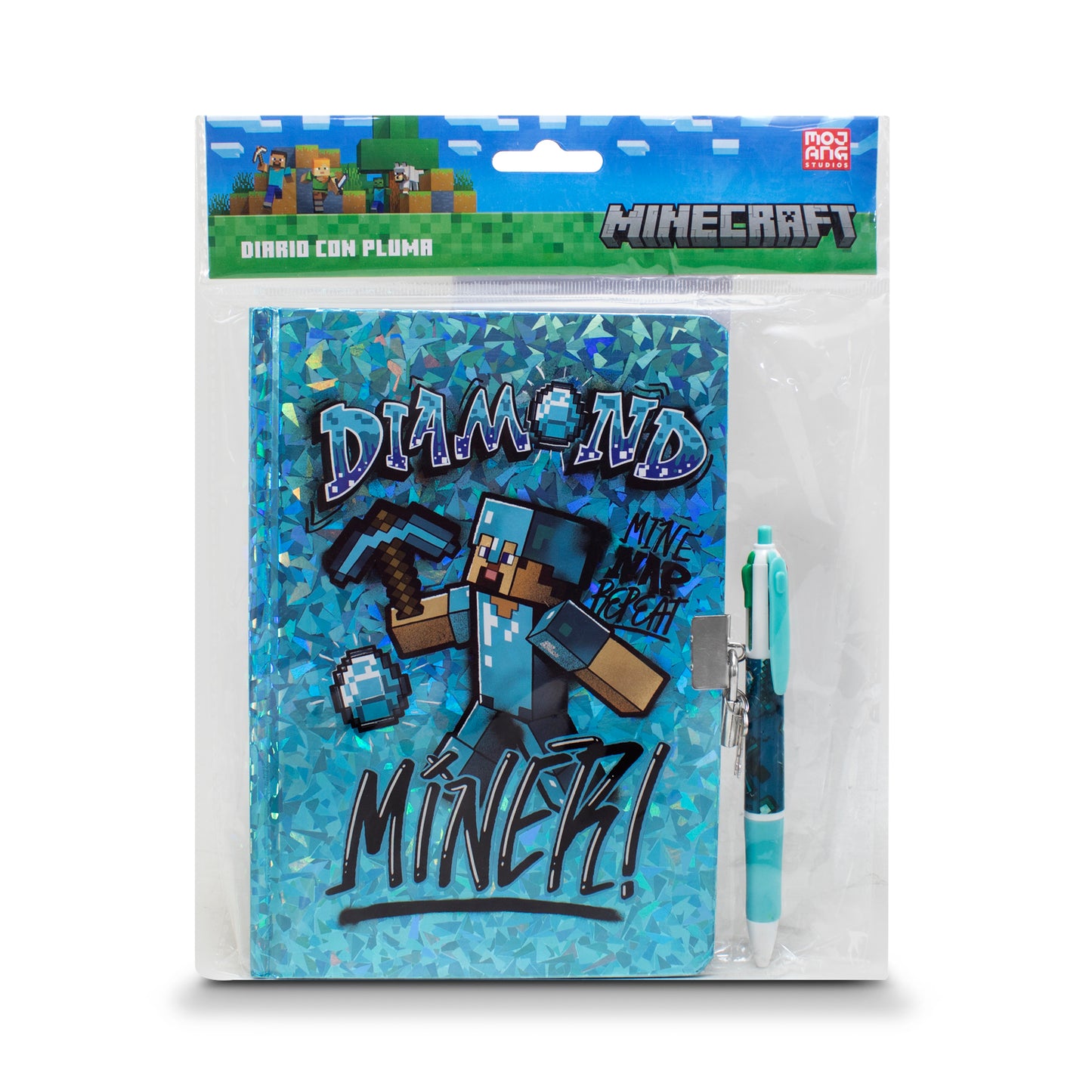Diario Libreta Pasta Dura con Pluma Minecraft