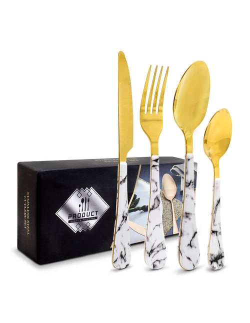Juego de cubiertos dorados 16 piezas acabado tipo marmol
