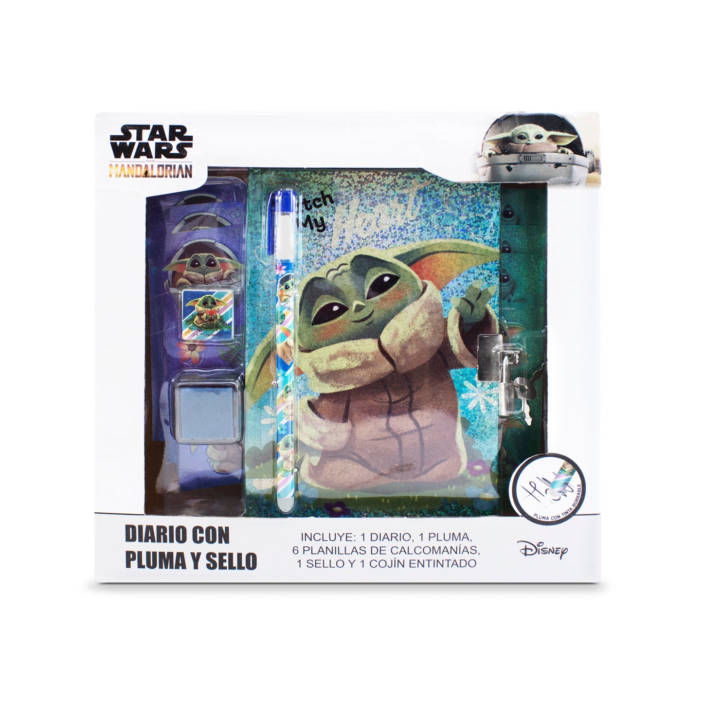 Set Diario con Pluma y Sello Baby Yoda