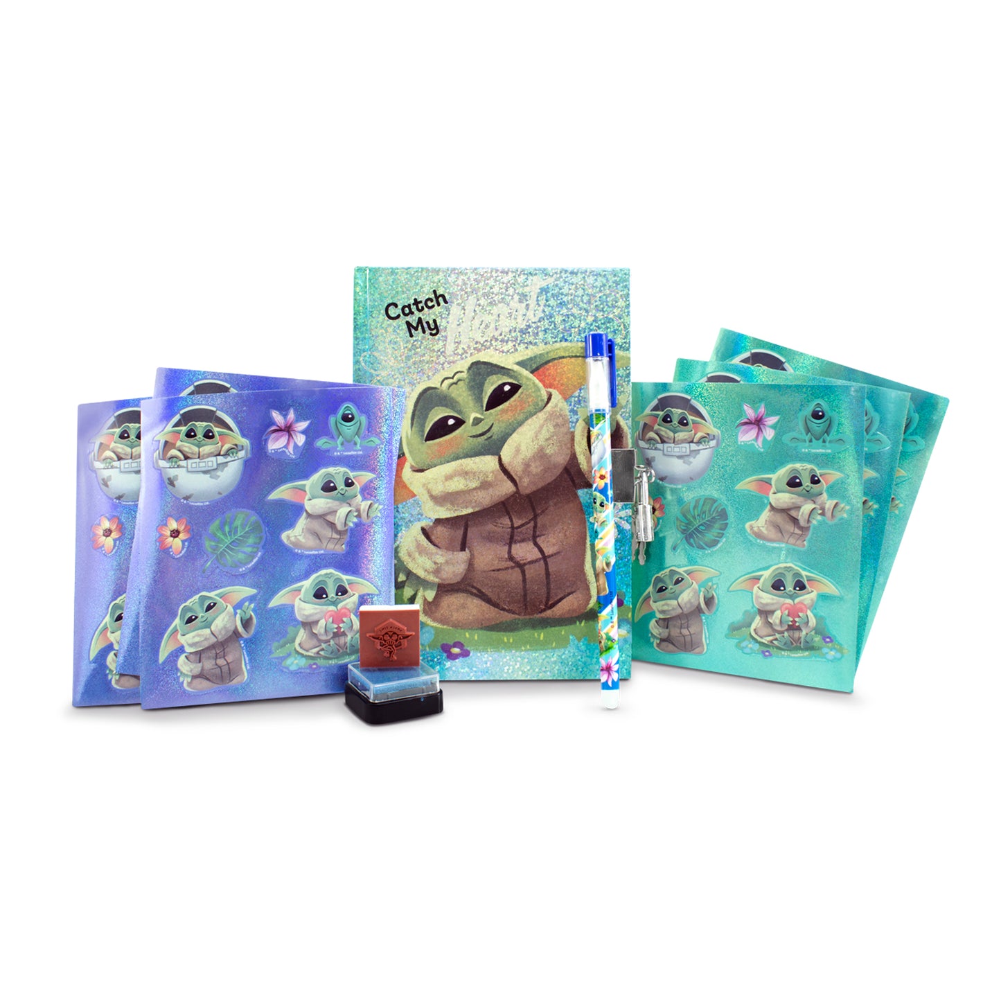Set Diario con Pluma y Sello Baby Yoda