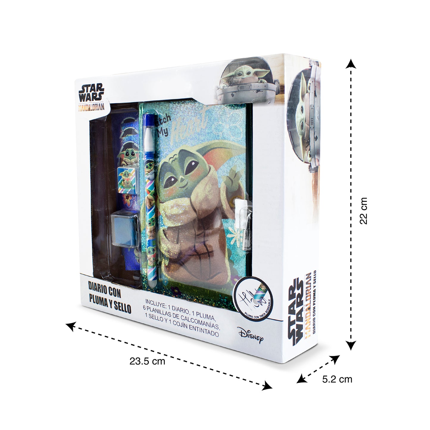 Set Diario con Pluma y Sello Baby Yoda