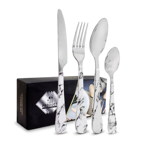 Juego de cubiertos plateados 16 piezas acabado tipo marmol