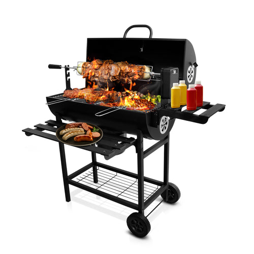 Parrilla Asador de Carbón con Spiedo Eléctrico Automático y Ruedas