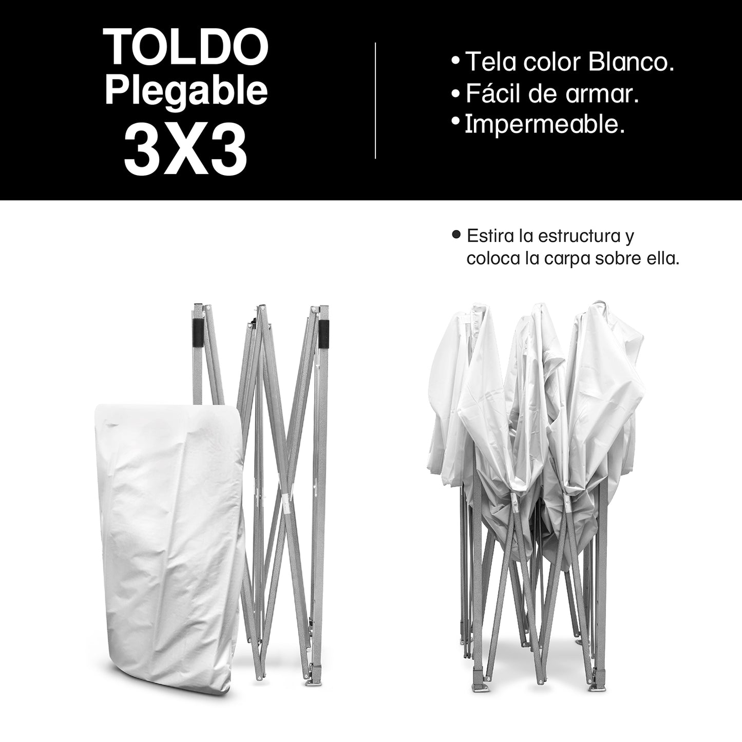 Carpa 3x3 plegable reforzada color blanco