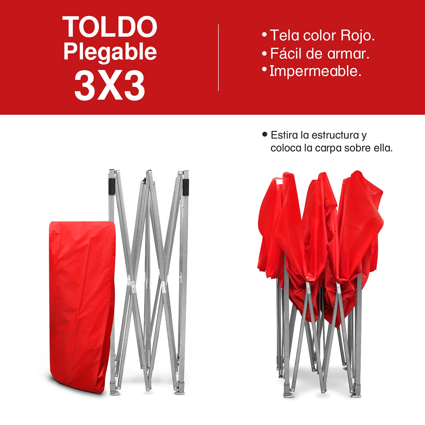 Carpa 3x3 plegable reforzada color rojo