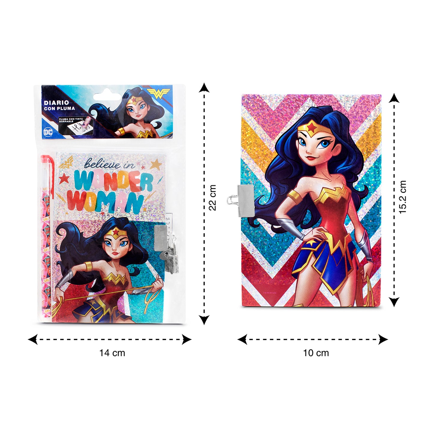 Diario con Pluma de Wonder Woman | Con candado y llave