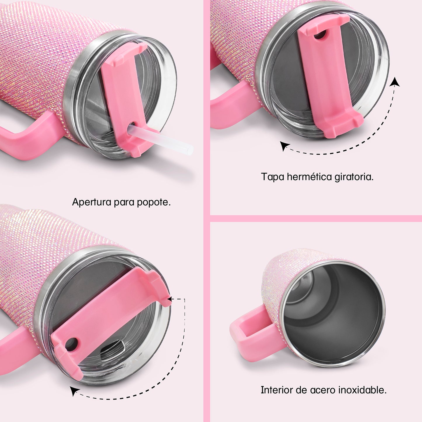 Termo de acero inoxidable con cristales rosa 1 Litro