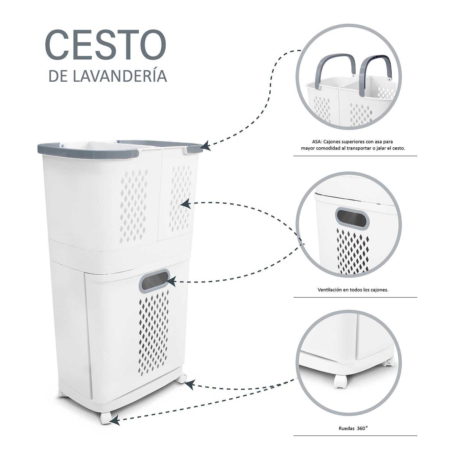 Cesto de ropa sucia sobre ruedas desmontable