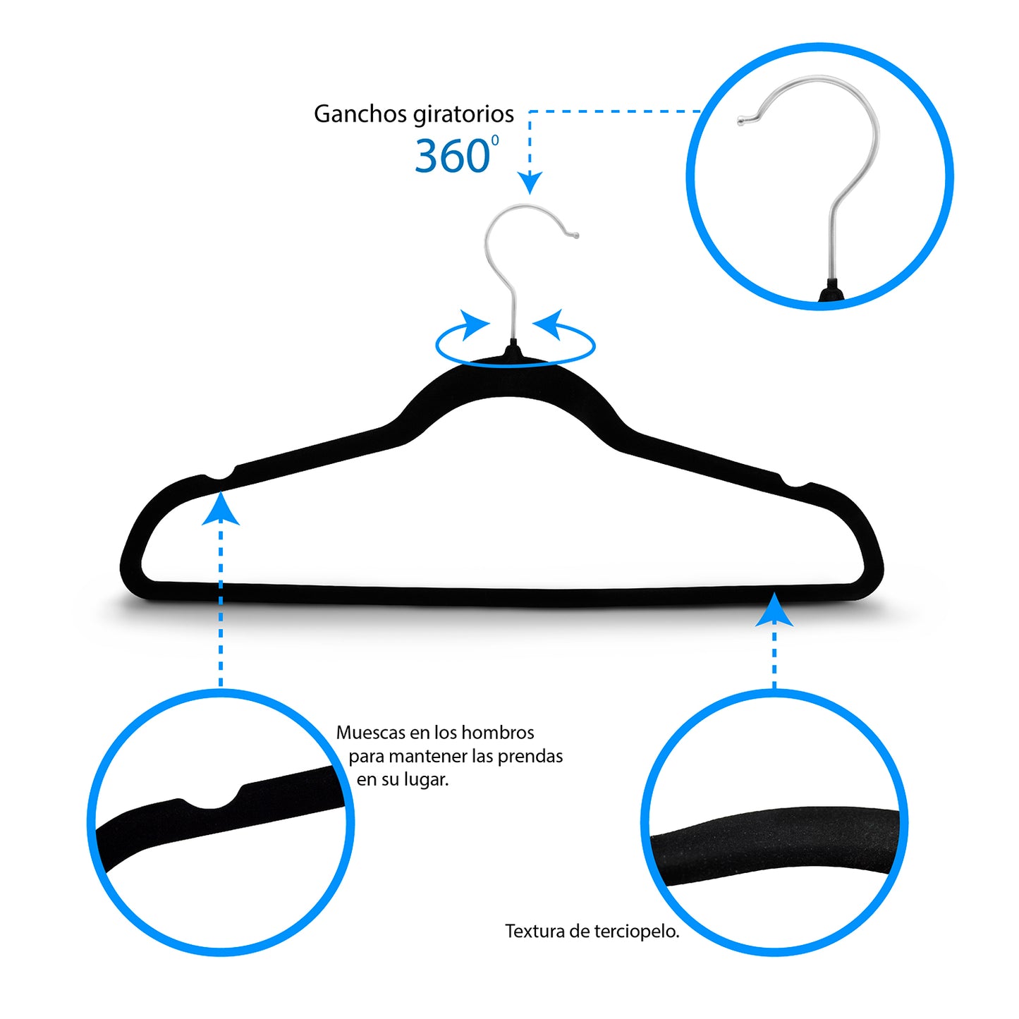 Ganchos Para Ropa De Terciopelo Resistentes 50 Piezas