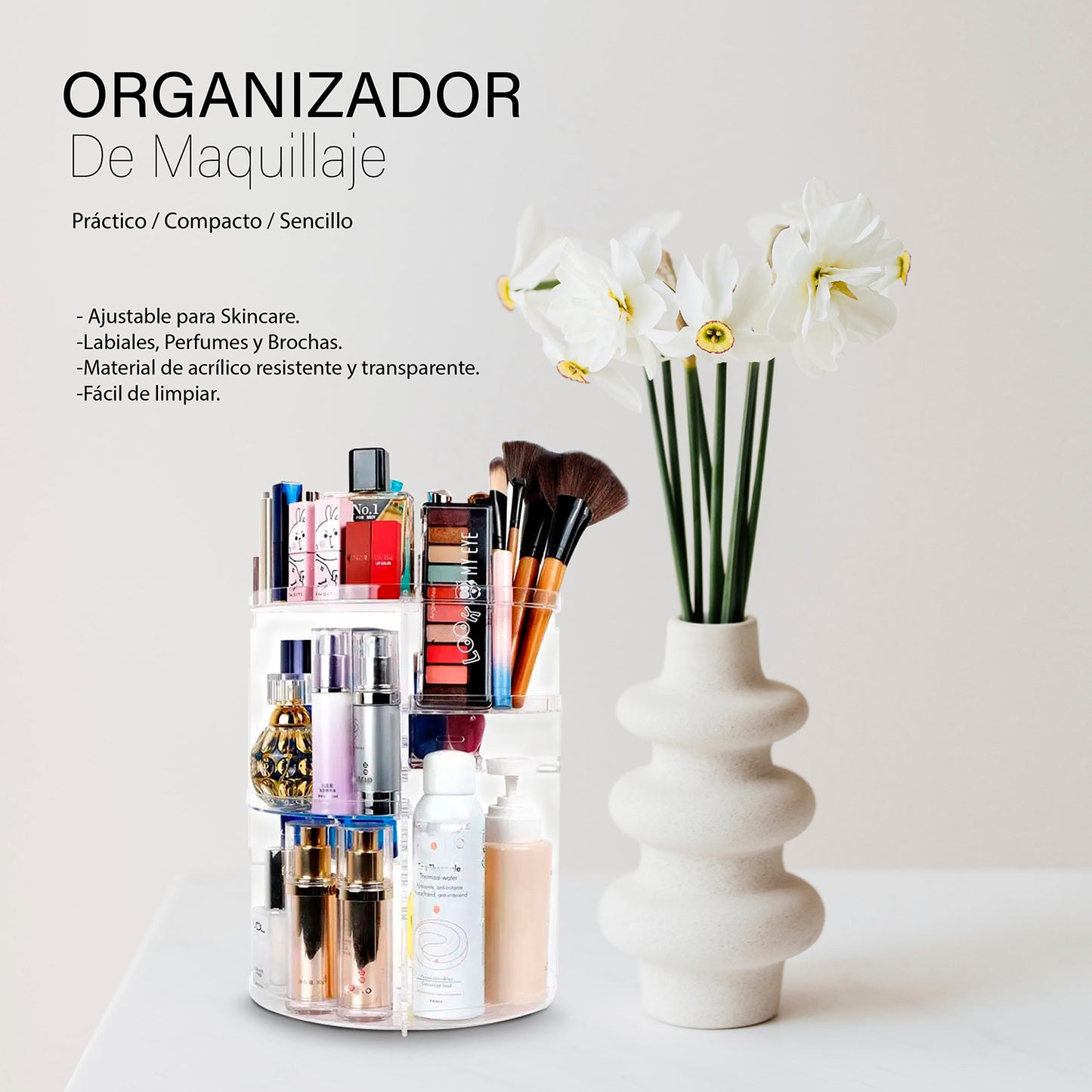 Organizador De Maquillaje Porta Brochas De Acrilico