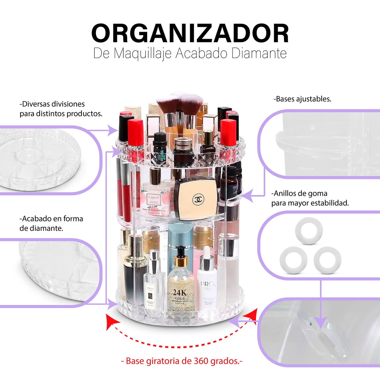 Organizador De Maquillaje Porta Brochas De Acrilico Diamante