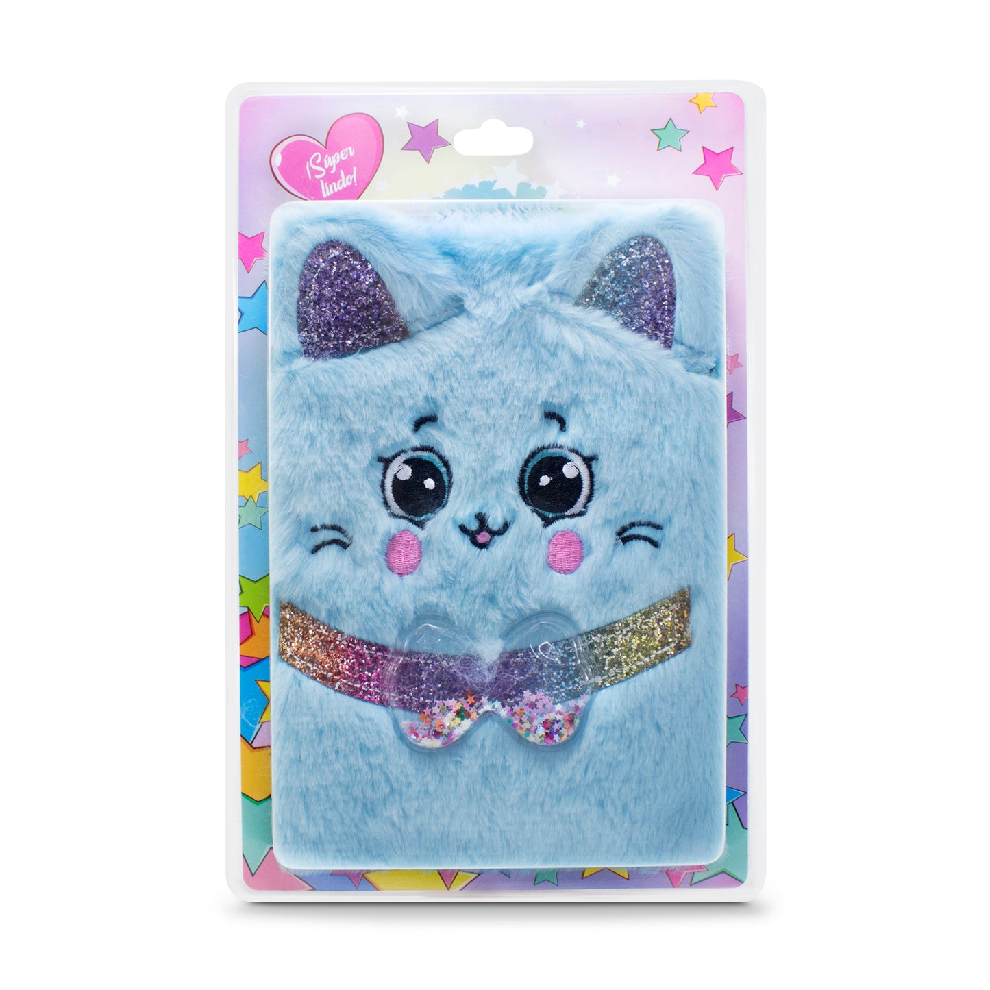 Diario Suave Gatito de Peluche con Glitter