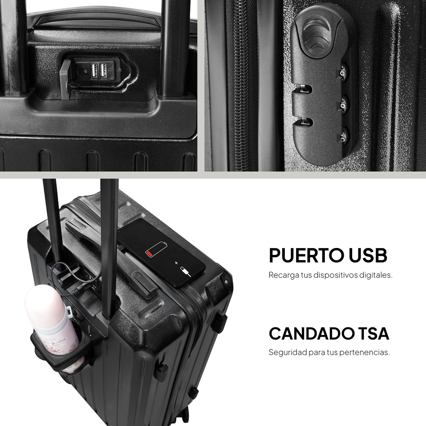 Maleta De Viaje Carry On Con Carga Usb Y Equipaje De Mano