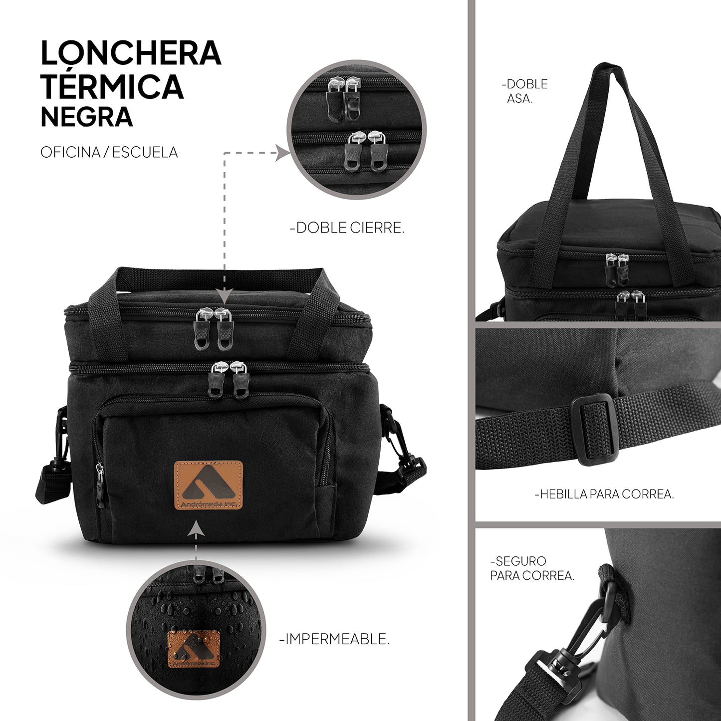 Lonchera térmica casual color negro