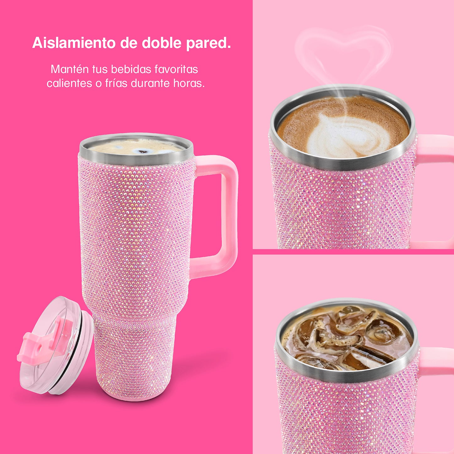 Termo de acero inoxidable con cristales rosa 1 Litro