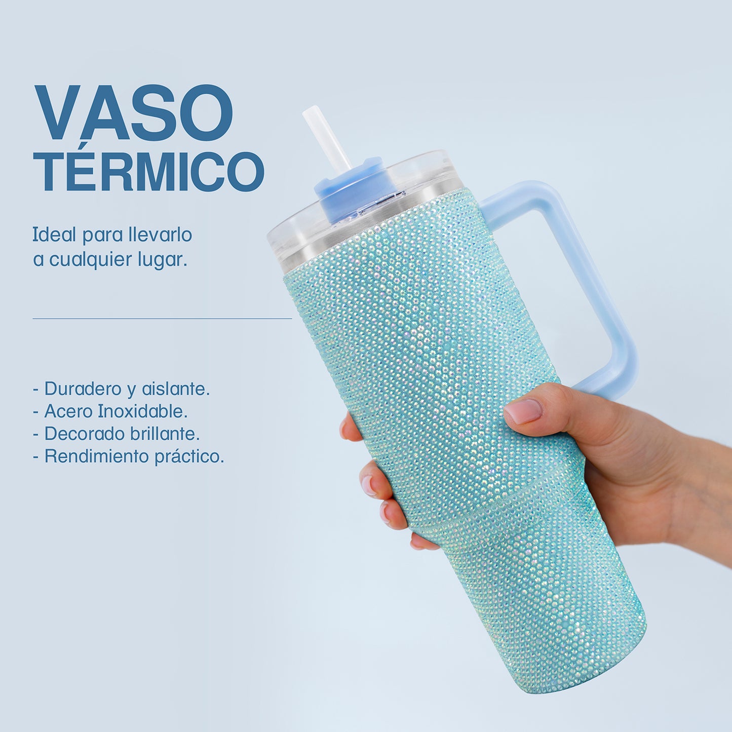Termo de acero inoxidable con cristales azul 1 Litro