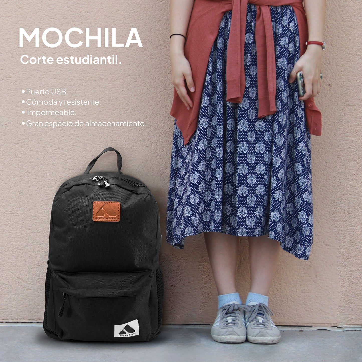 Mochila Escolar Diseño Casual Para Laptop Con Carga Usb color negro