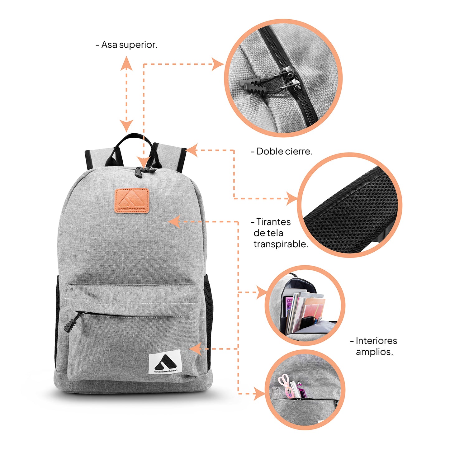 Mochila Escolar Diseño Casual Para Laptop Con Carga Usb color gris