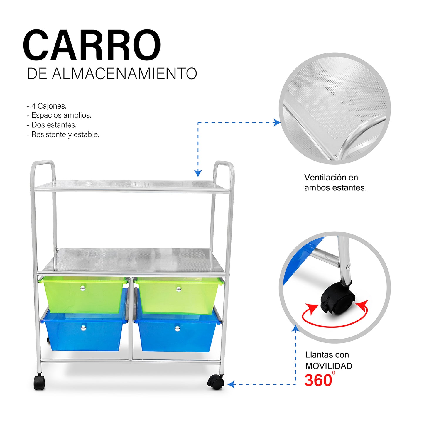 Carrito organizador multicolor con ruedas