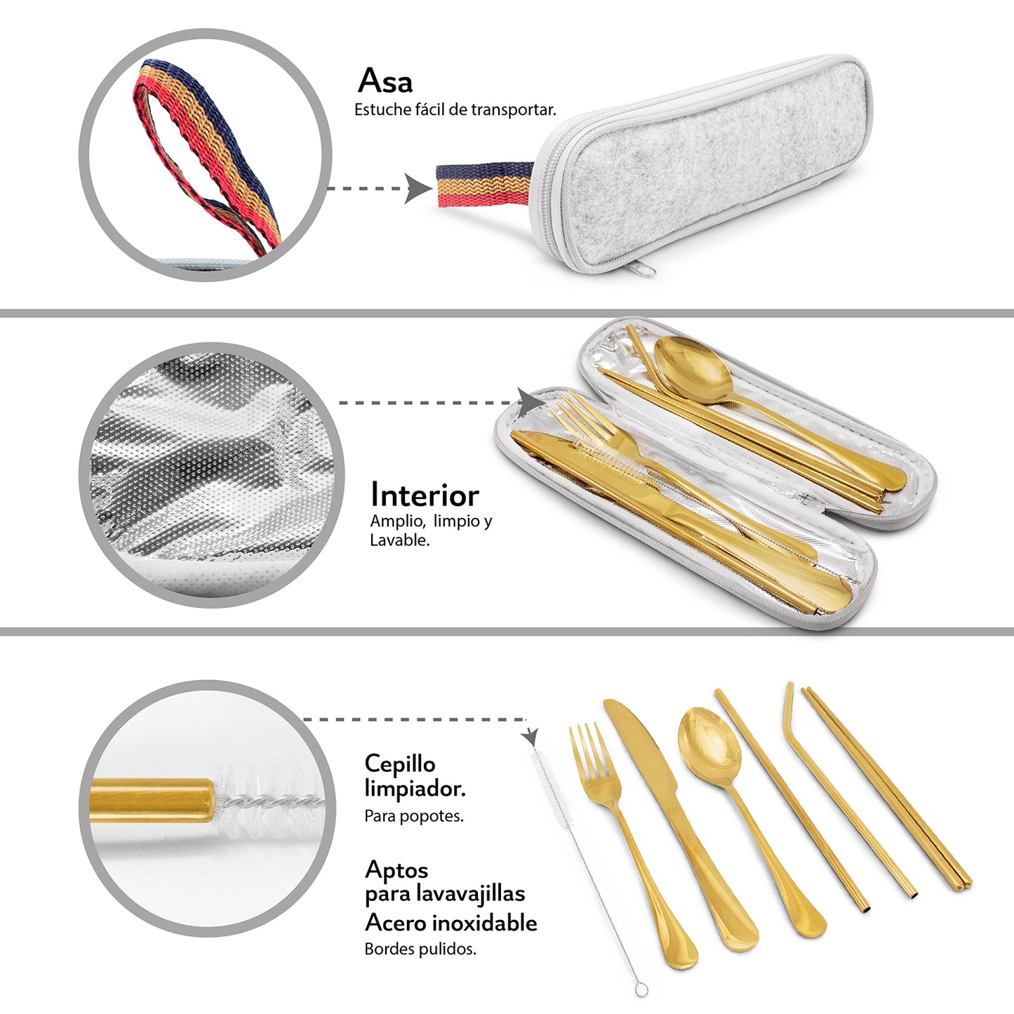 Cubiertos dorados con estuche