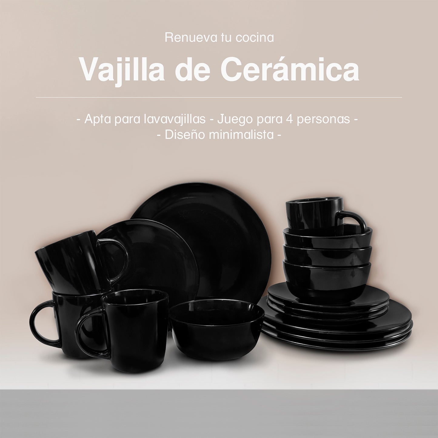 Vajilla de ceramica color NEGRO