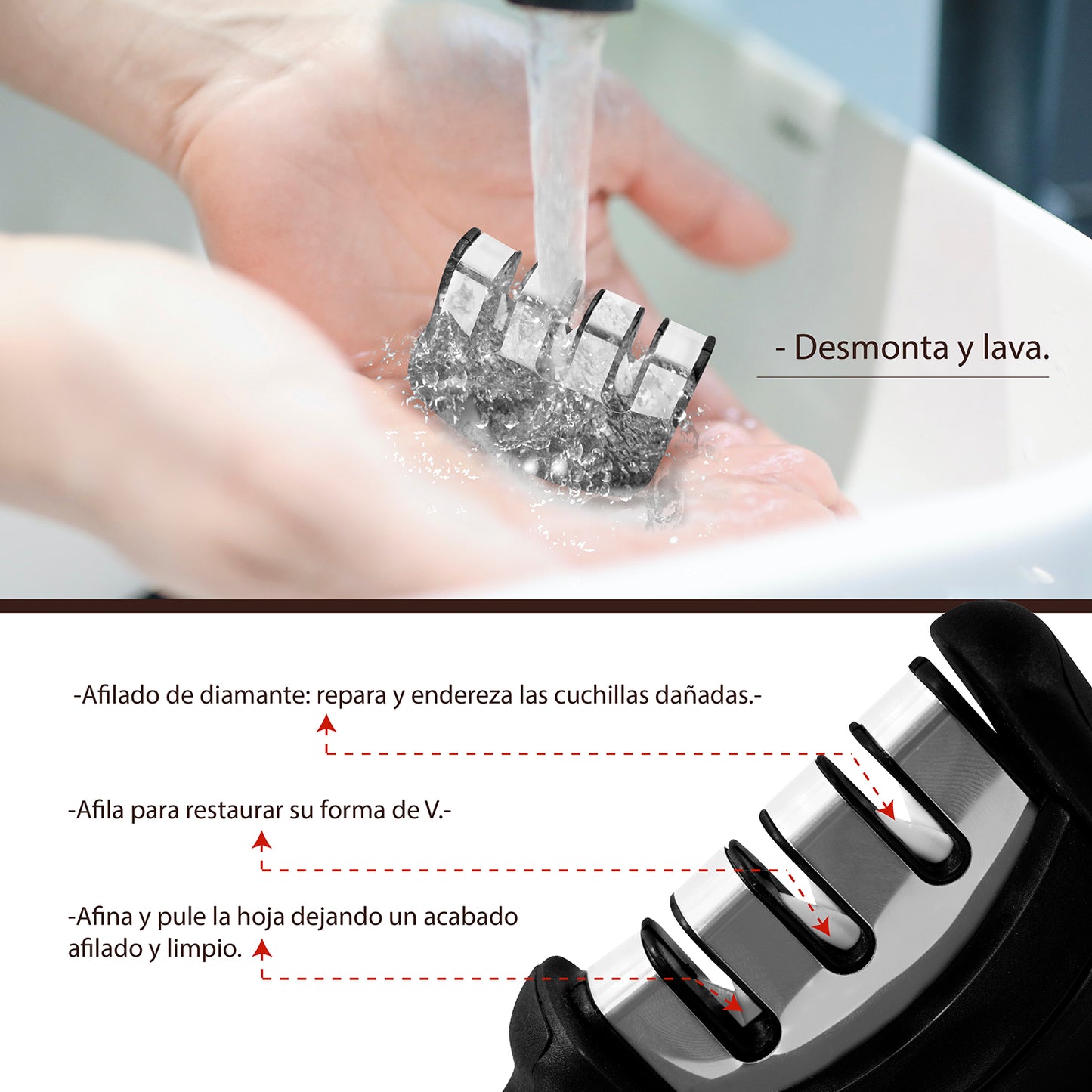 Afilador de cuchillos 3 en 1