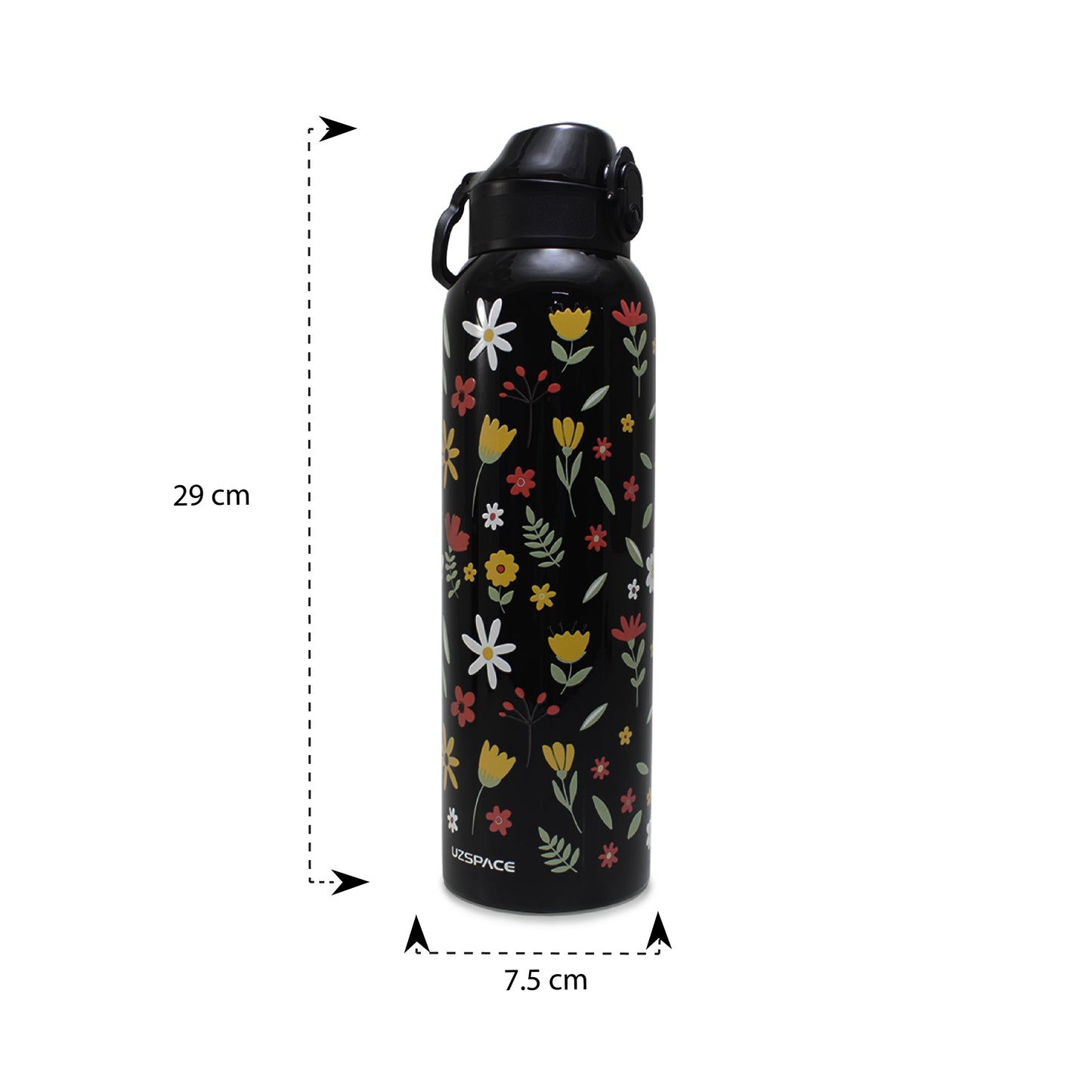 Termo metálico floreado negro 950 ml