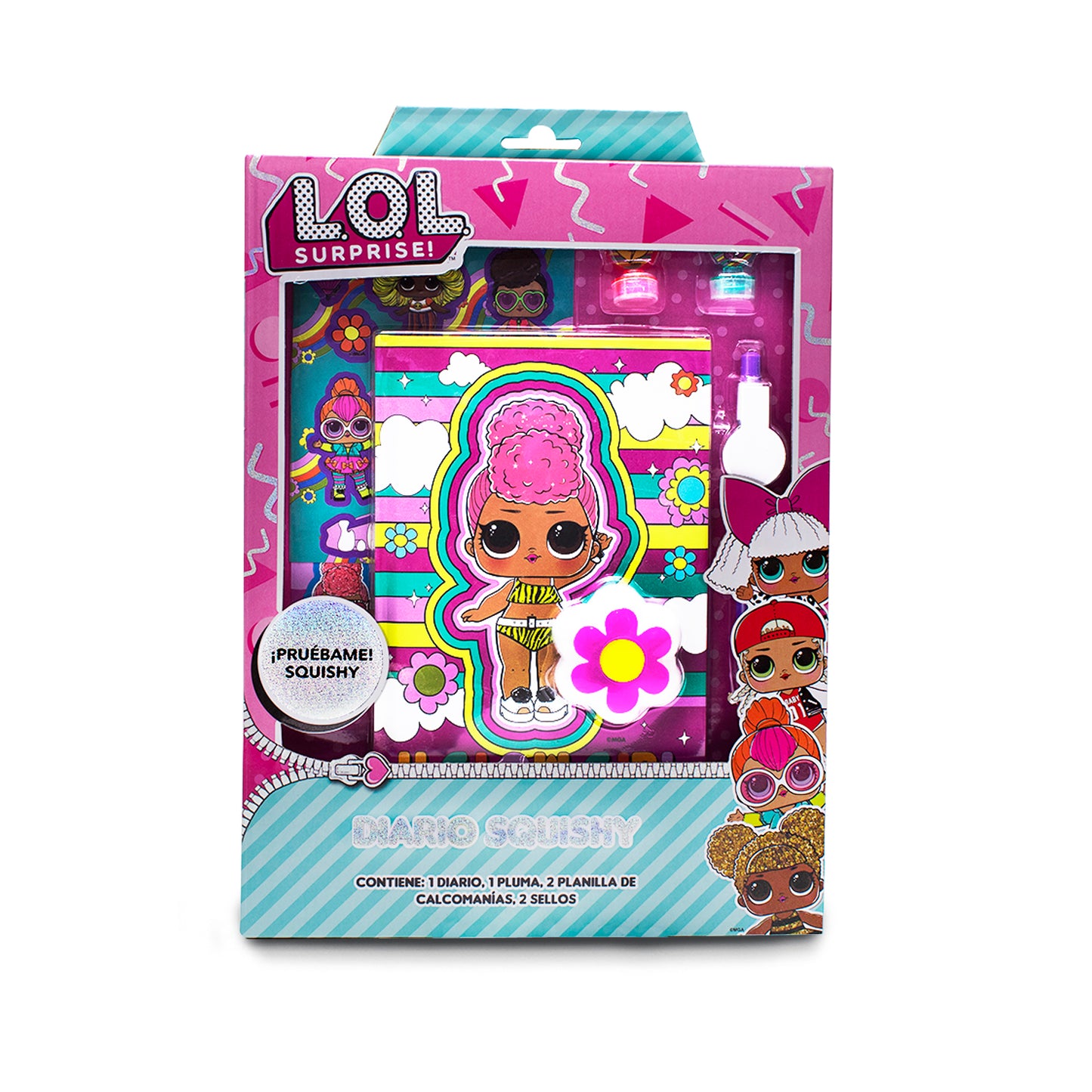 Diario Squishy LOL Surprise con Stickers, Pluma y Sellos