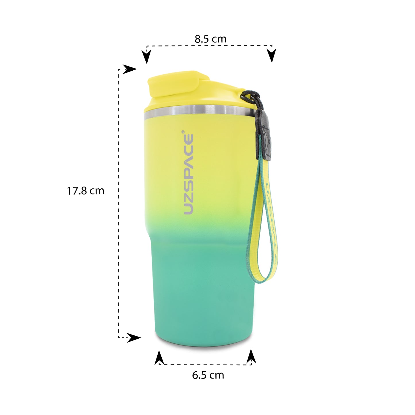 Termo de acero inoxidable bicolor amarillo con verde 580 ml