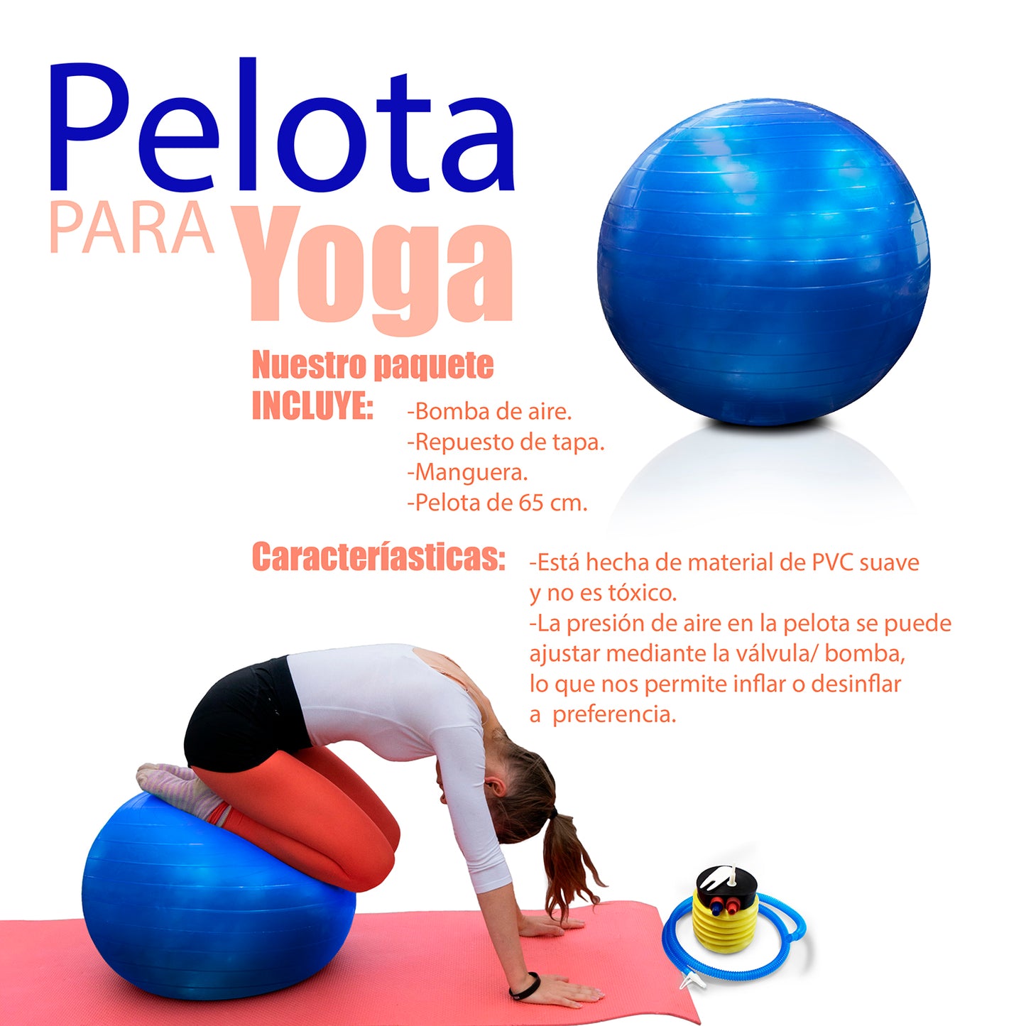 Pelota de Yoga 65 cm Azul