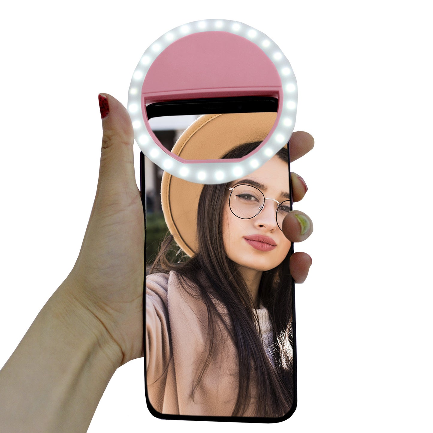Aro de luz LED para selfies color rosa