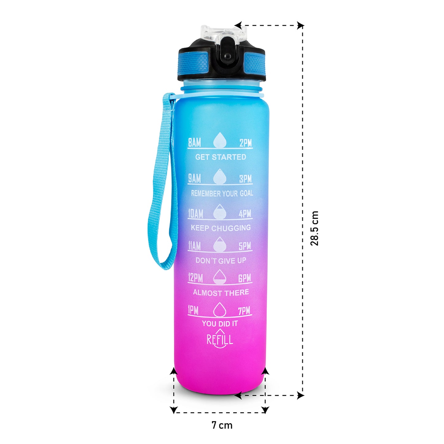 Botella Motivacional 1 litro azul/rosa