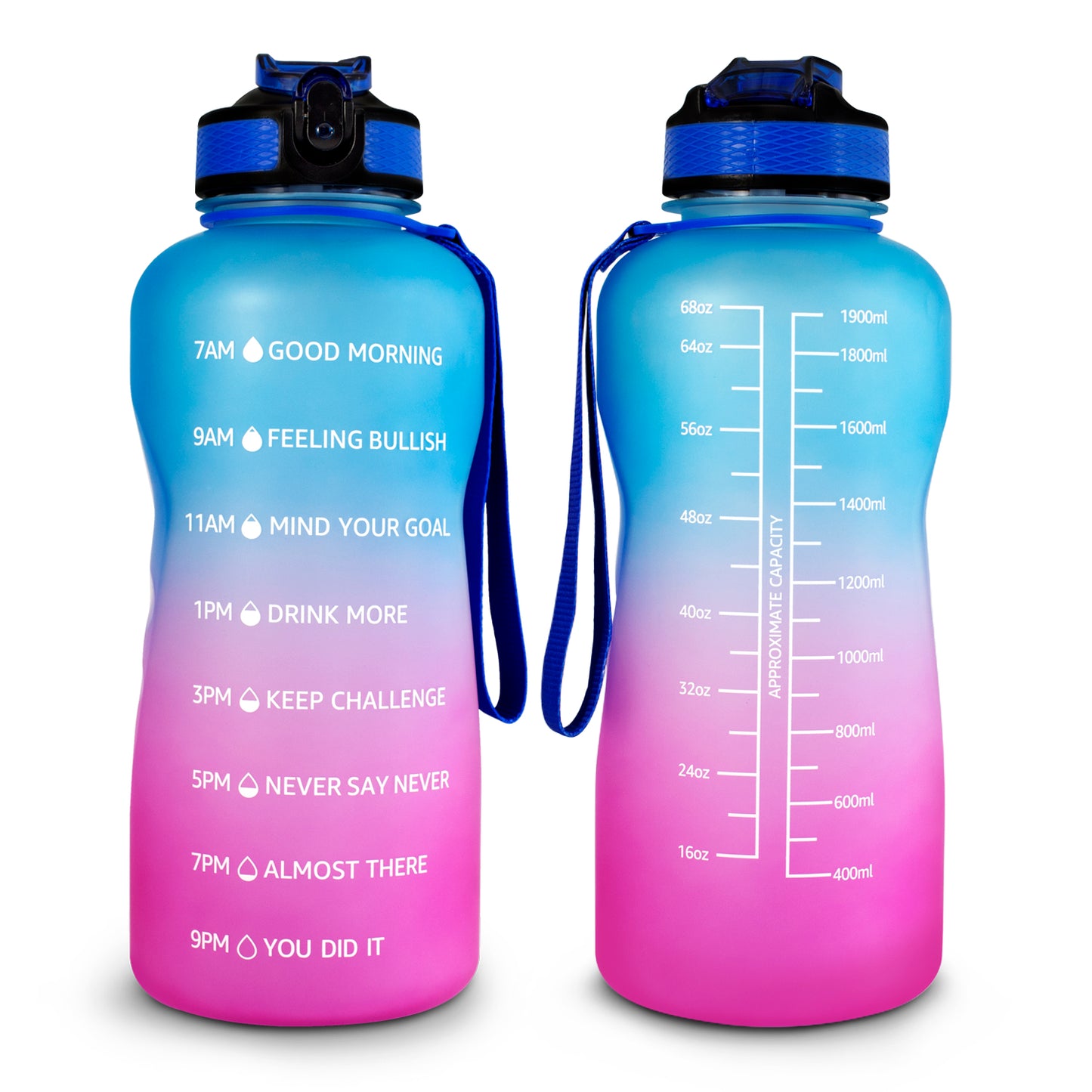 Botella Motivacional 2 litros azul/rosa