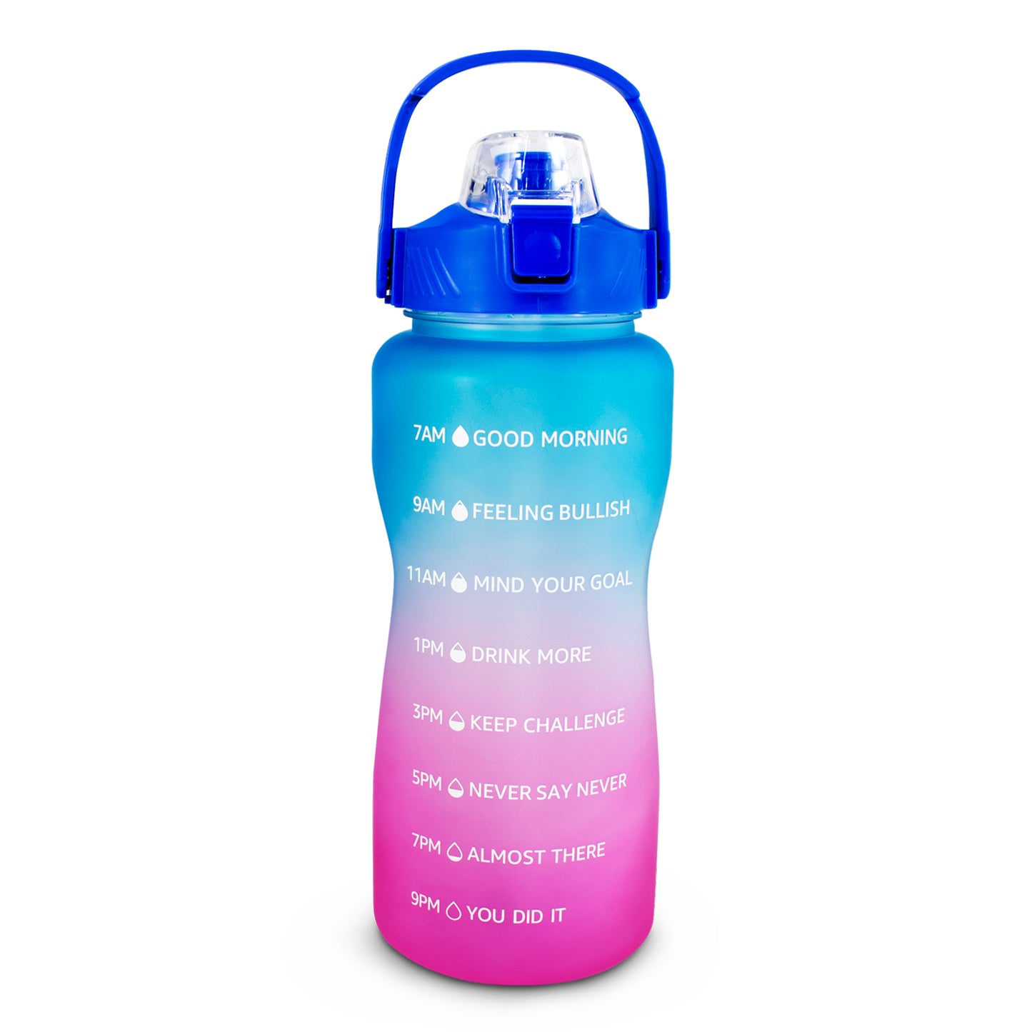 Botella Motivacional 2 litros con asa azul/rosa