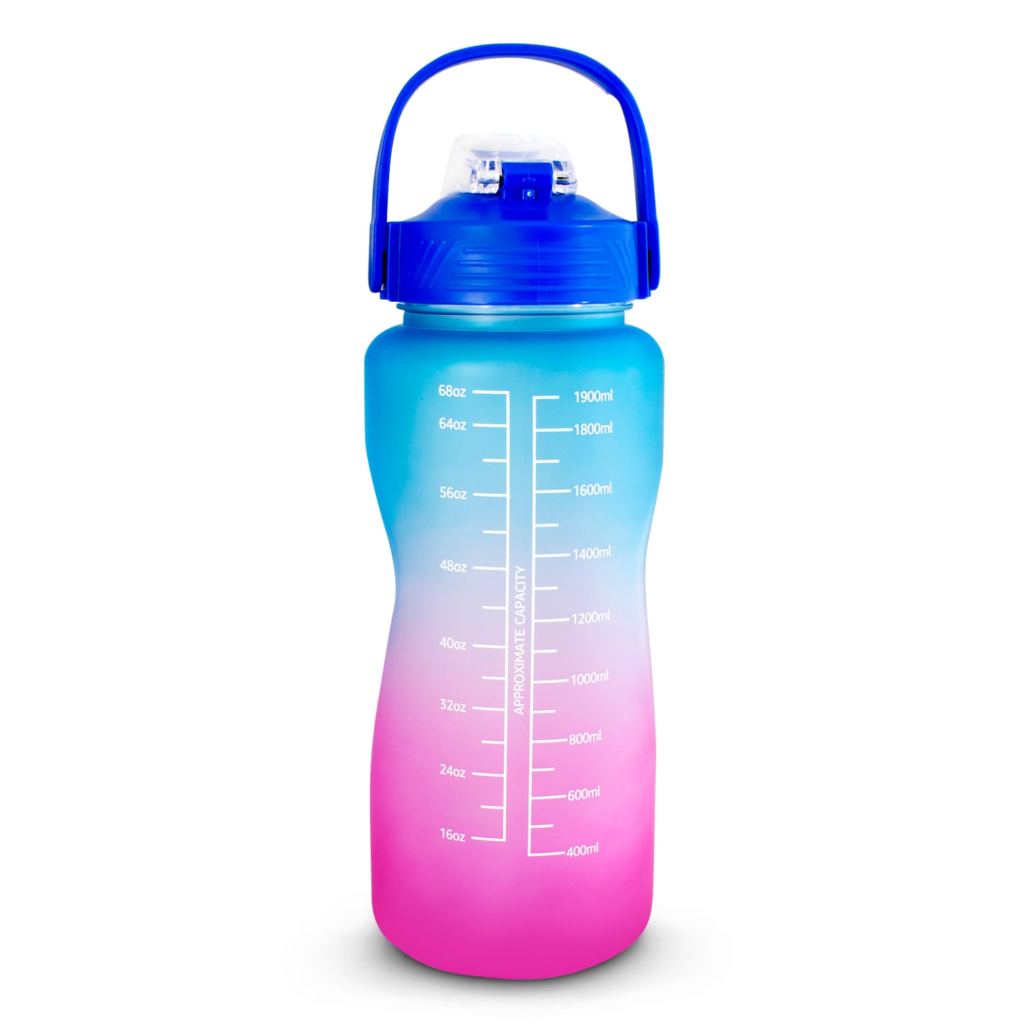 Botella Motivacional 2 litros con asa azul/rosa