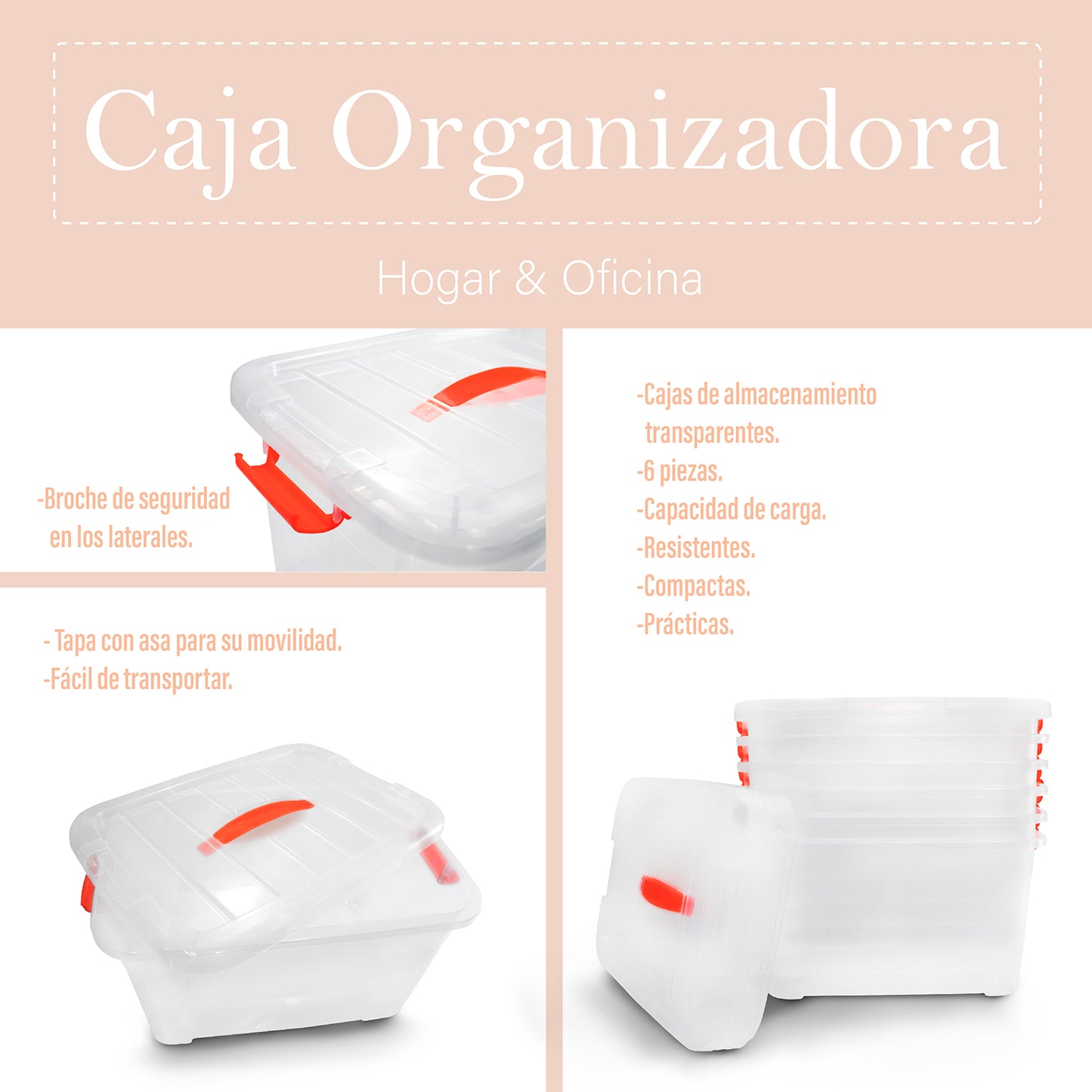 Cajas De Almacenamiento Transparentes Con Tapa 6 Piezas