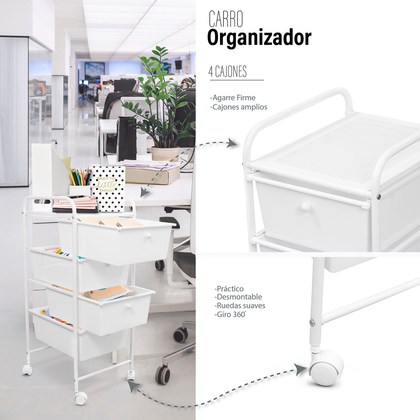 Carrito Organizador Blanco 4 cajones