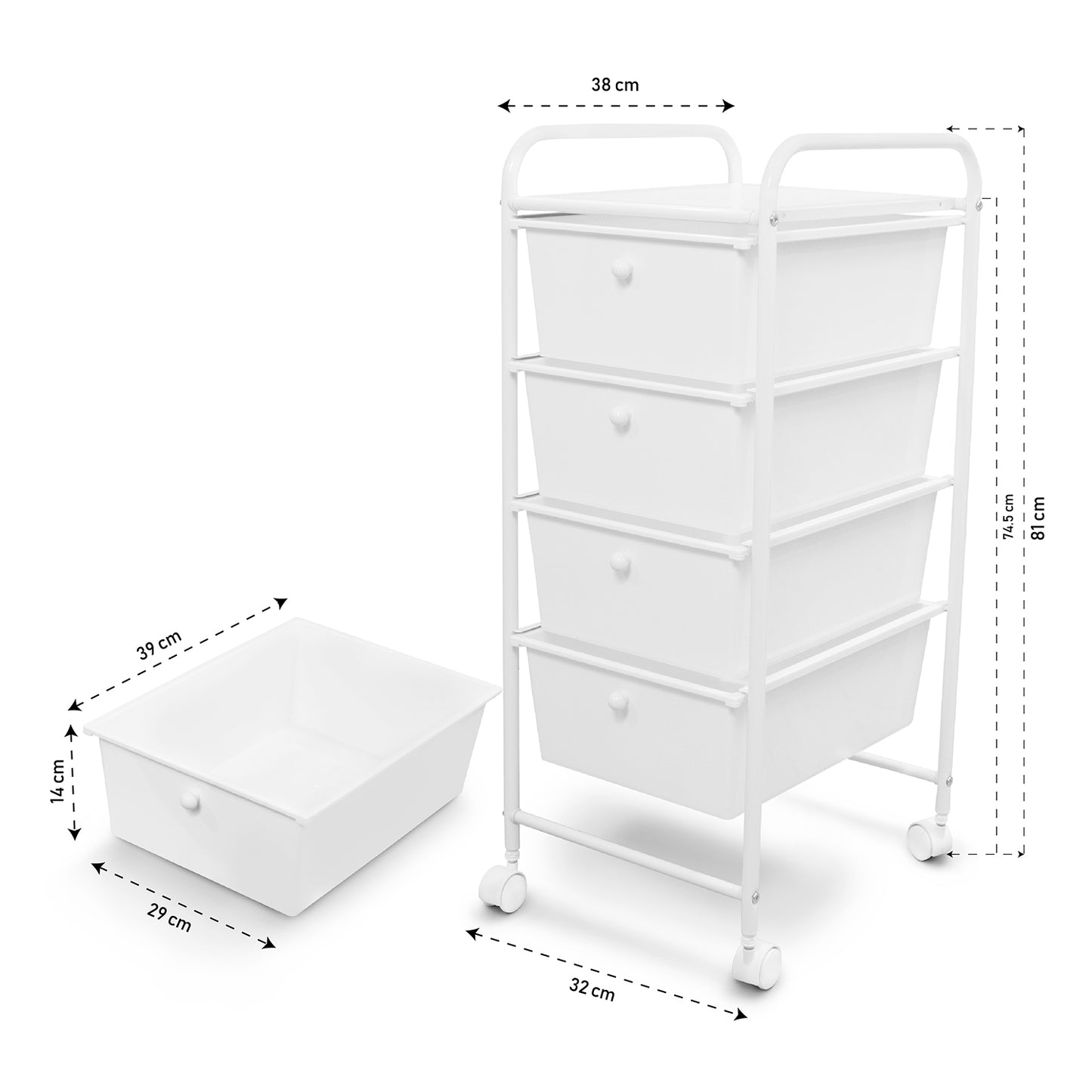 Carrito Organizador Blanco 4 cajones