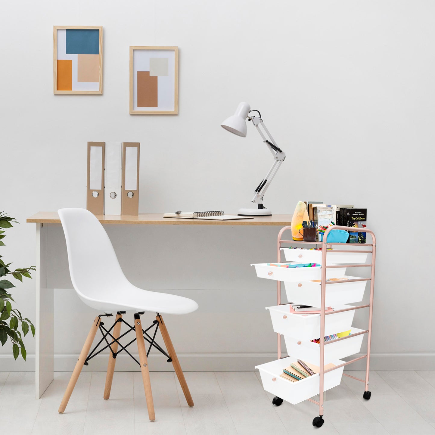 Organizador 6 cajones blanco/rosa