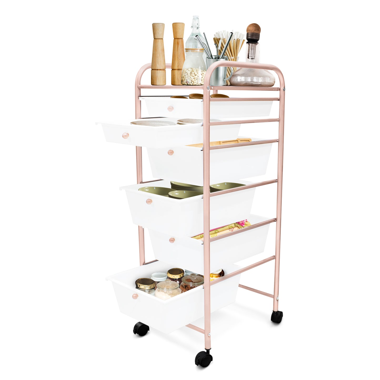 Organizador 6 cajones blanco/rosa