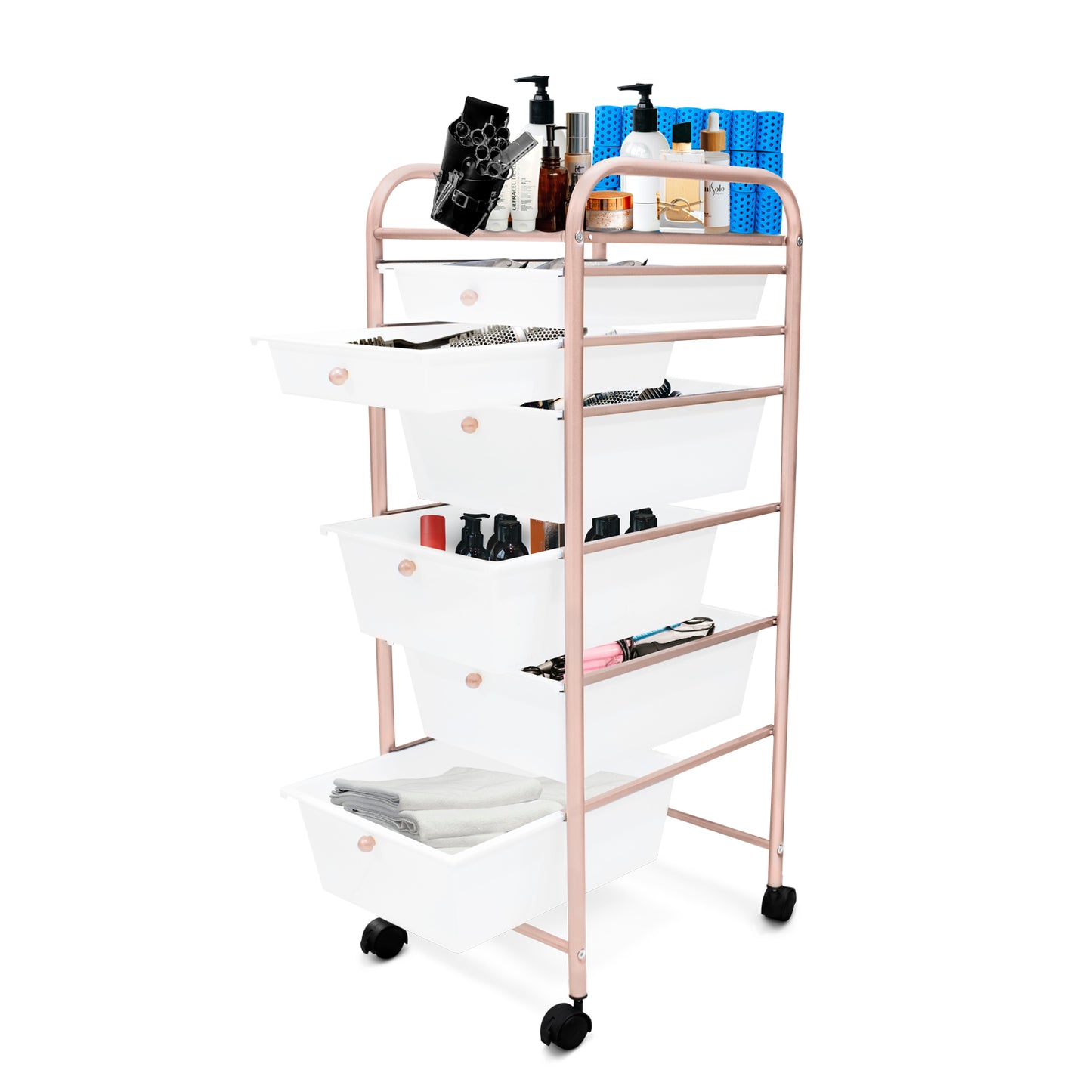 Organizador 6 cajones blanco/rosa