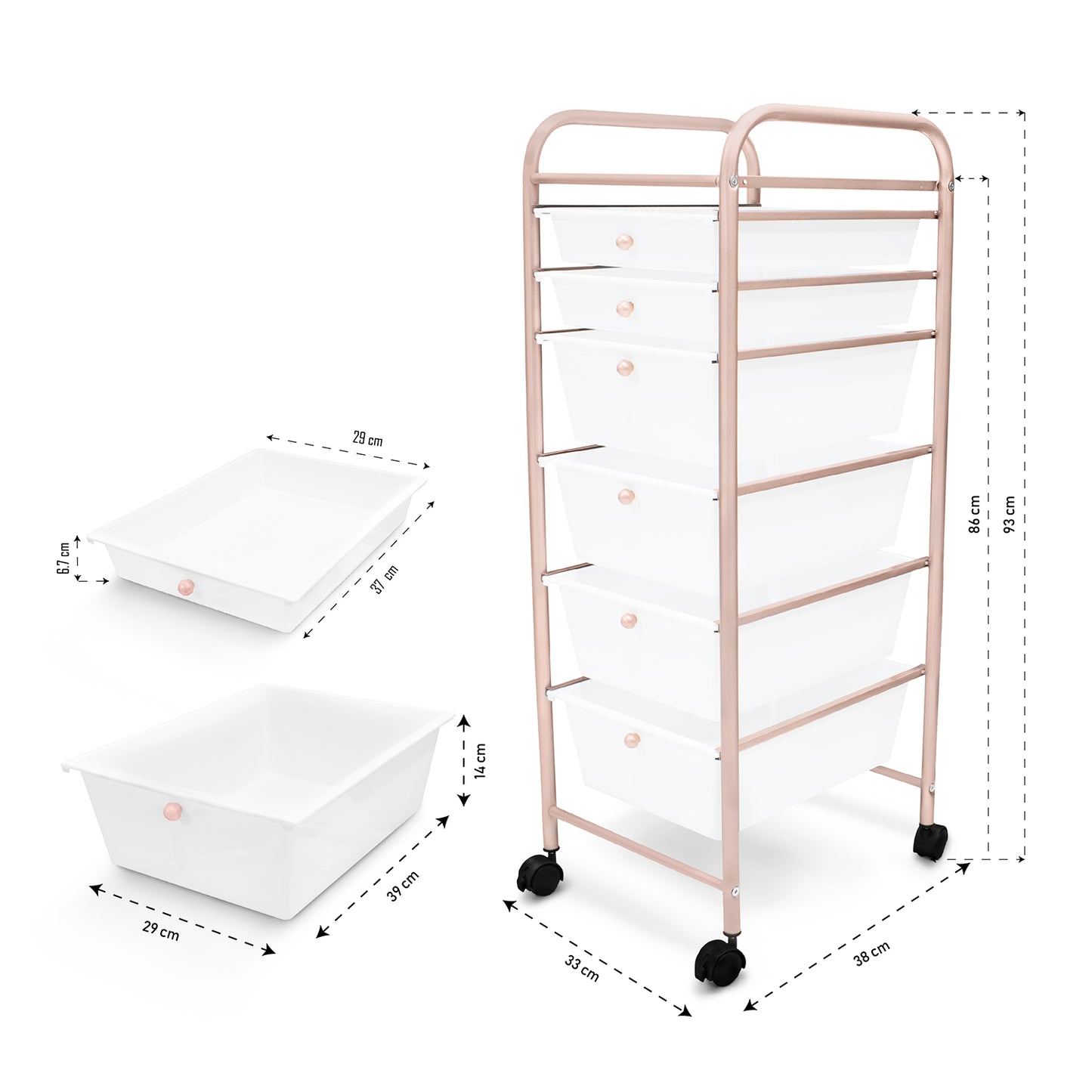 Organizador 6 cajones blanco/rosa