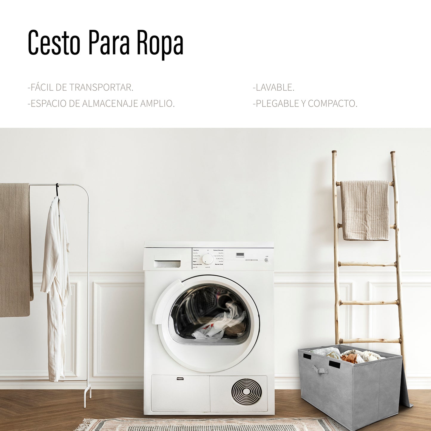 Cesto para Ropa Sucia Rectangular en color Gris