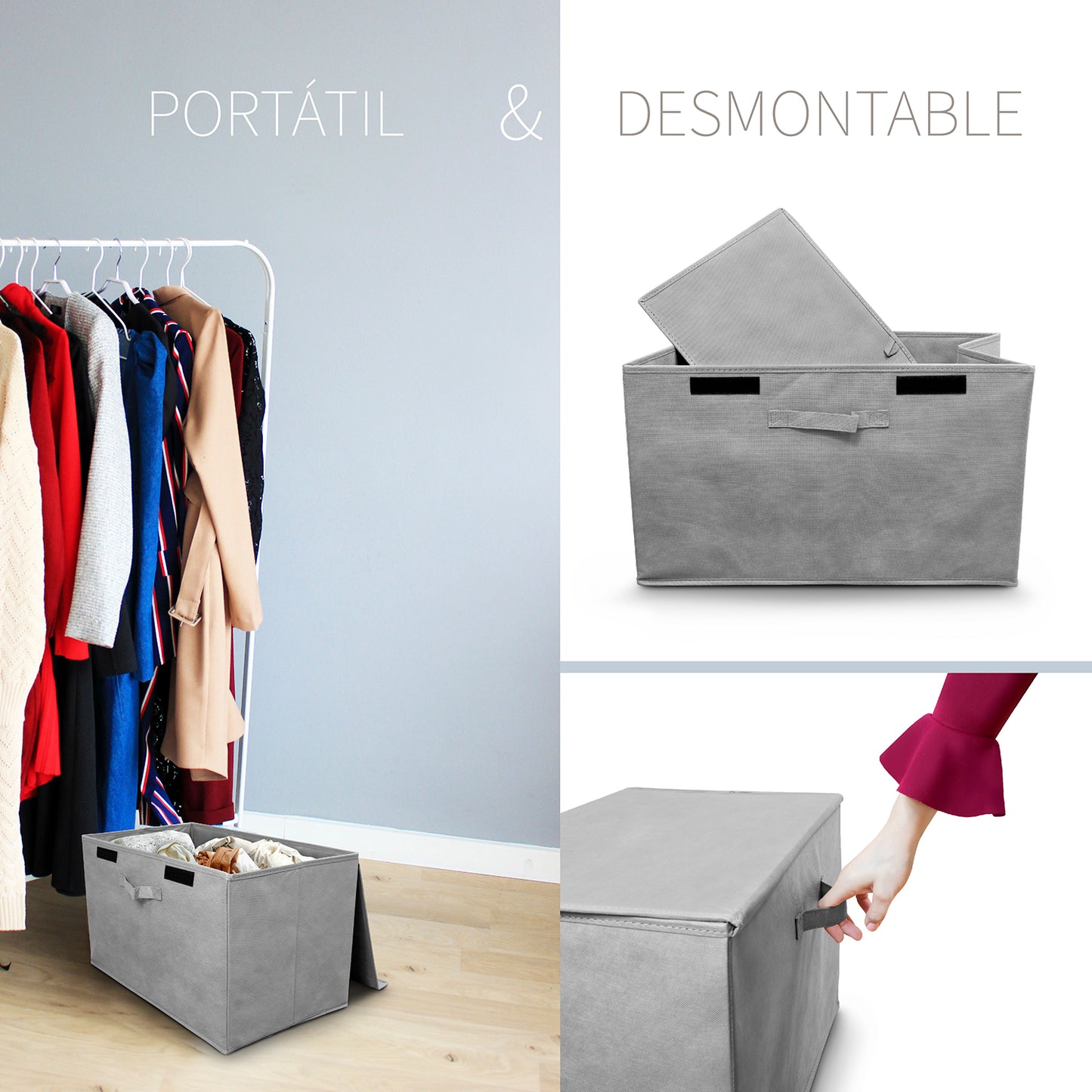 Cesto para Ropa Sucia Rectangular en color Gris