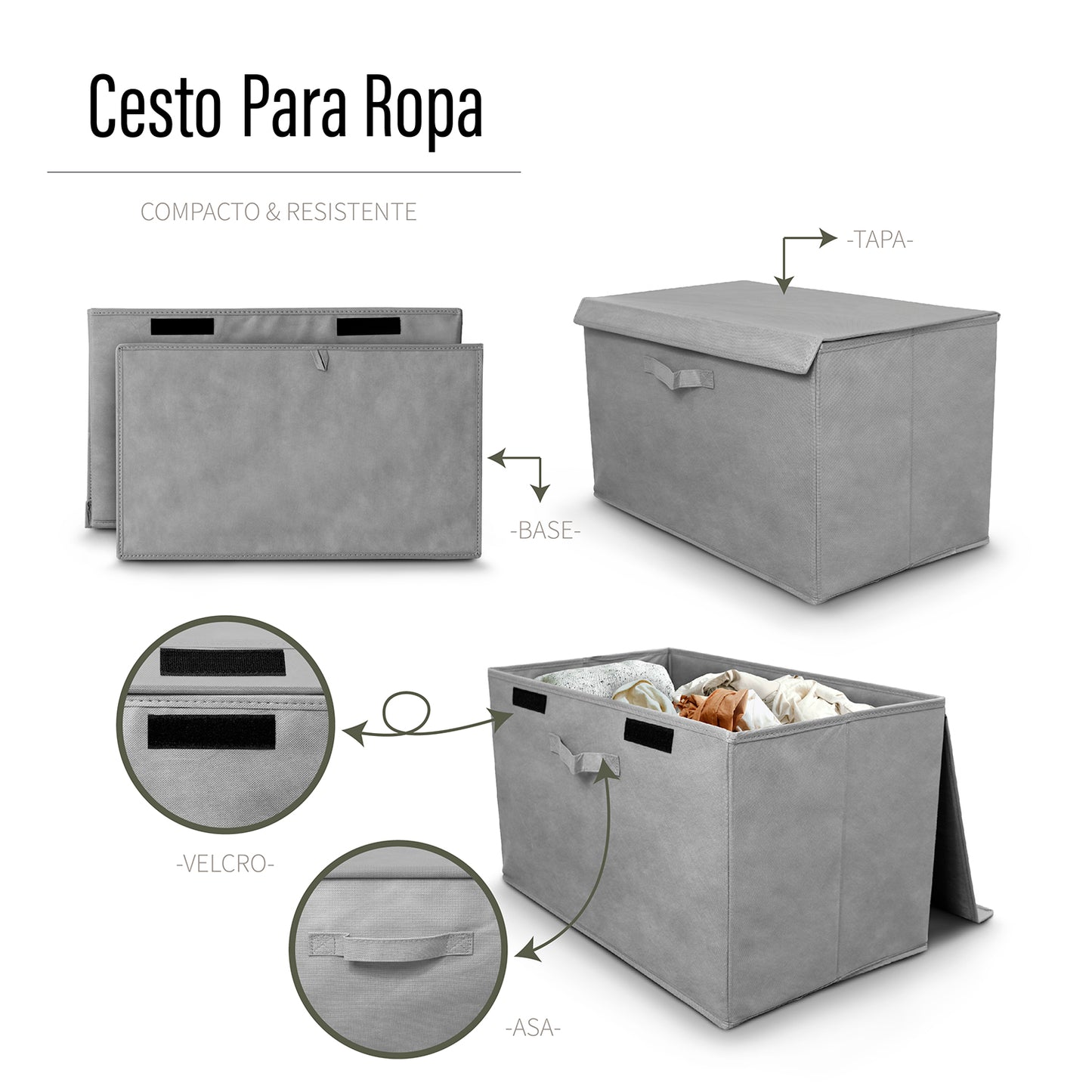 Cesto para Ropa Sucia Rectangular en color Gris