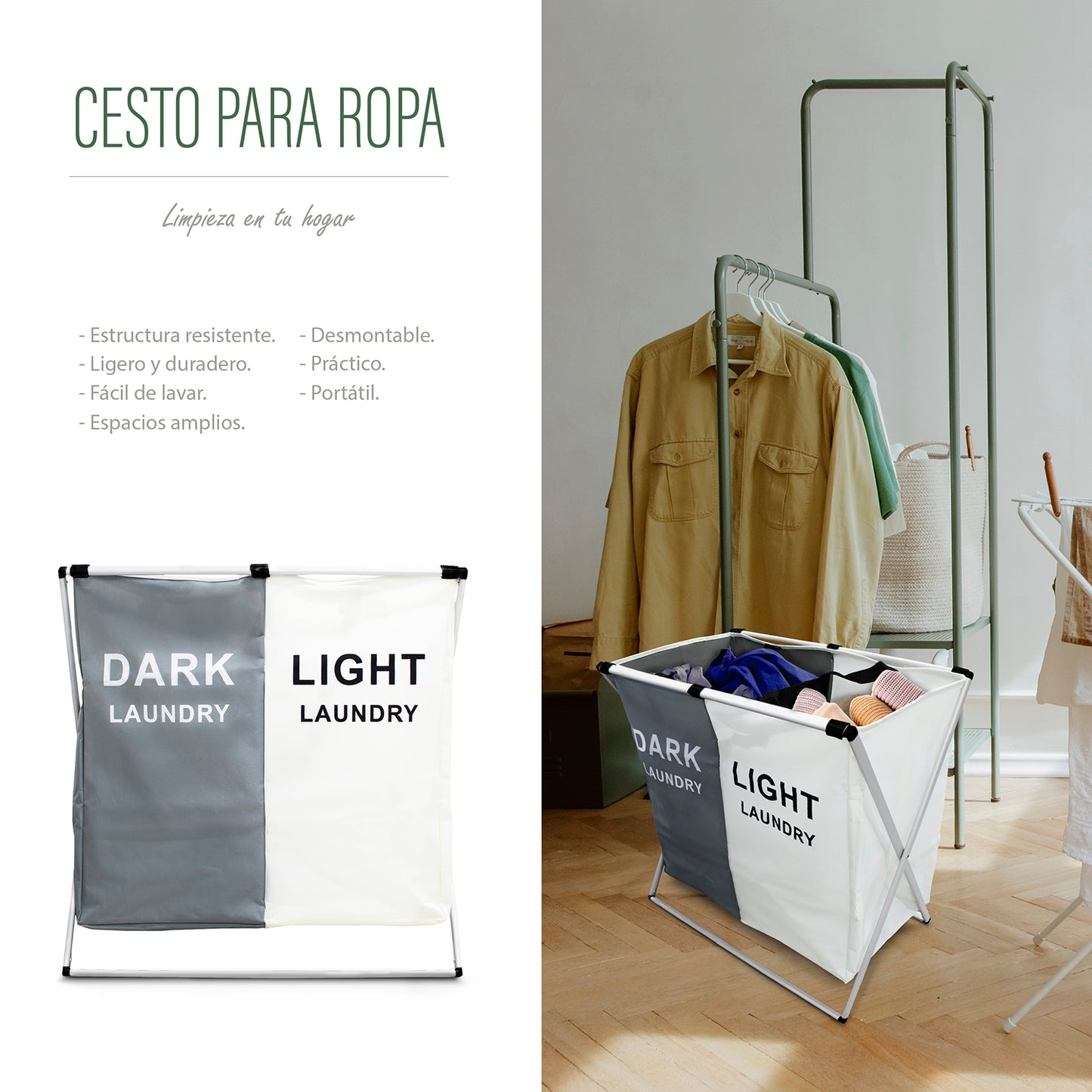 Cesto para ropa 2 separaciones
