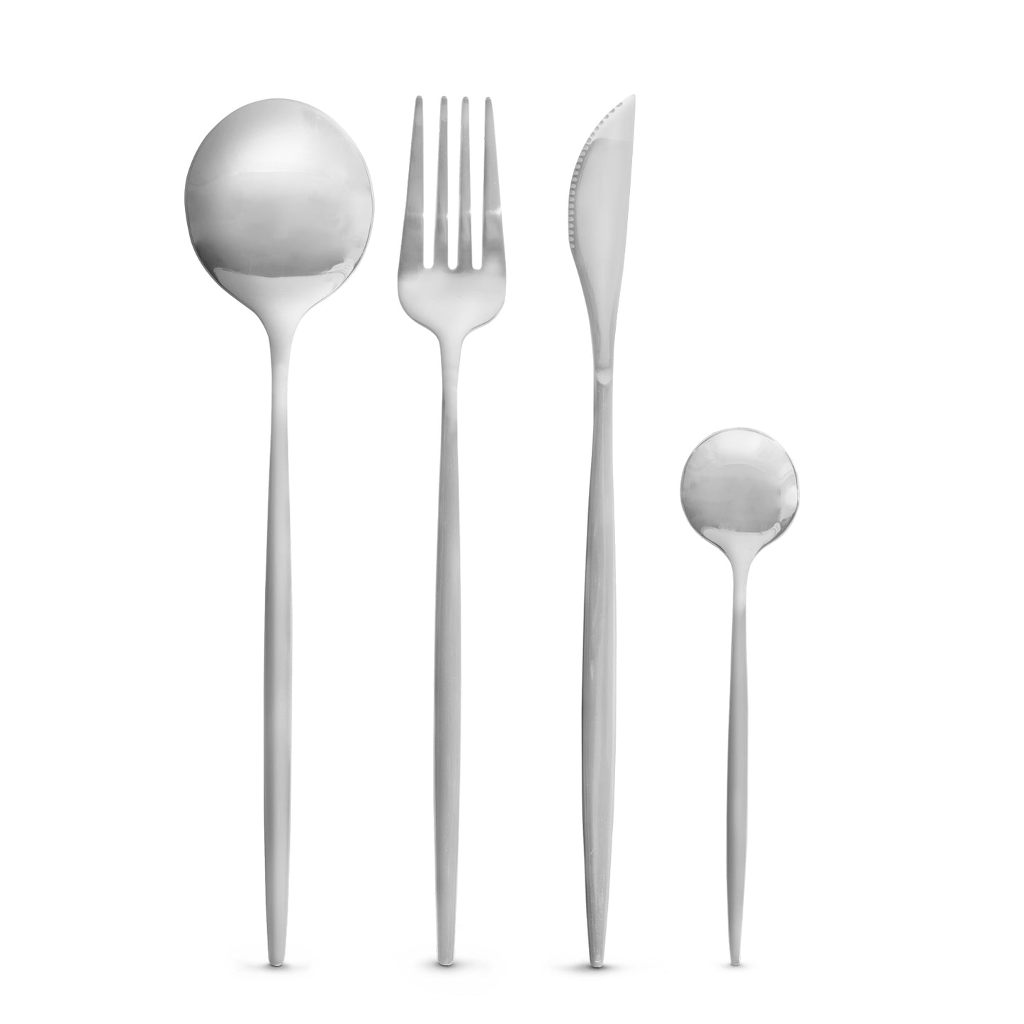 Juego De Cubiertos 24 Piezas acero inoxidable, Cuchillo Cucharas Tenedores Plateados